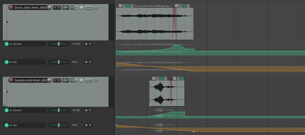 screenshot of the DAW Reaper showing the two audio tracks
