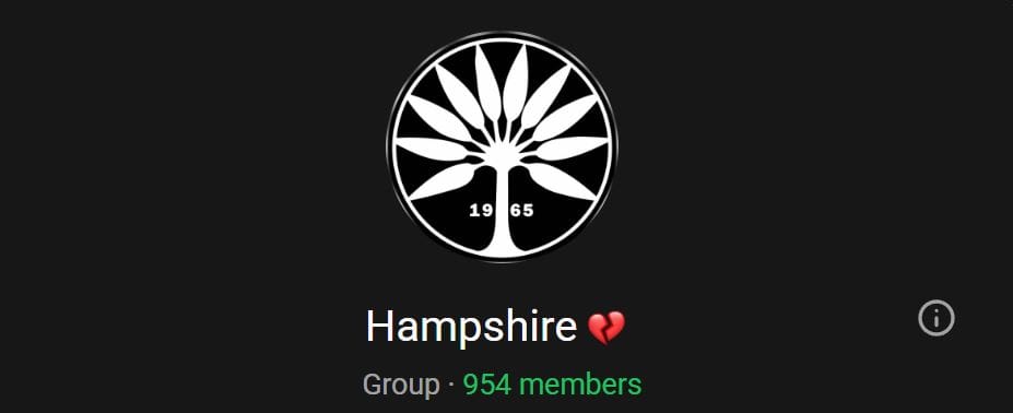 Banner for a Hampshire </3 whatsapp group with 954+ members