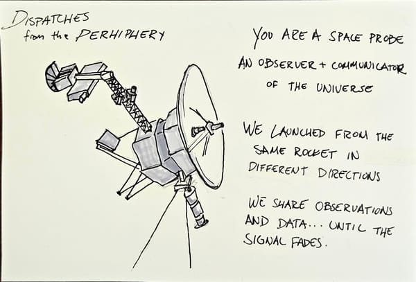 a postcard front with drawing of a space probe and description of the game
